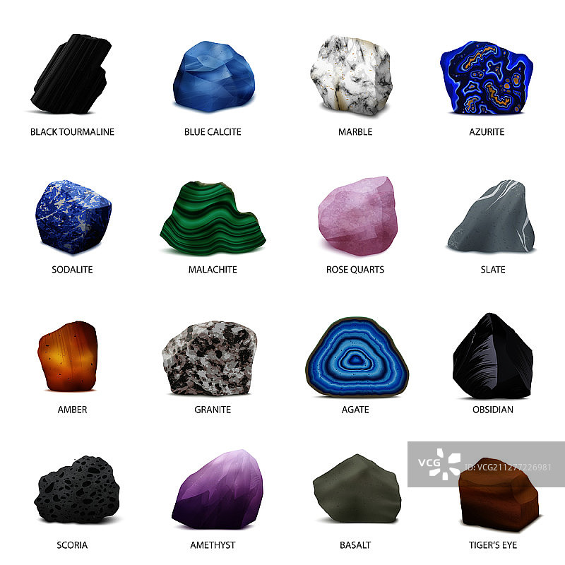 彩色逼真石材矿物图标合集图片素材