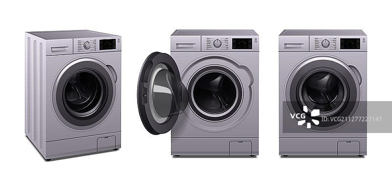 不同位置的家用电器洗衣机写实图标三件套矢量图图片素材
