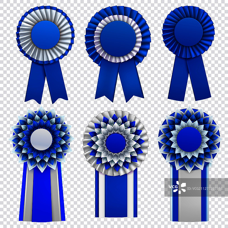 蓝色装饰奖章圆形徽章领针写实矢量透明背景插画图片素材