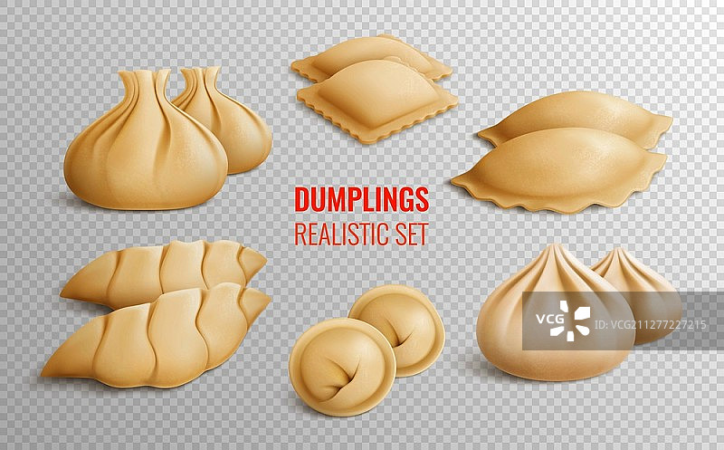 不同国家传统风味的透明饺子矢量图图片素材