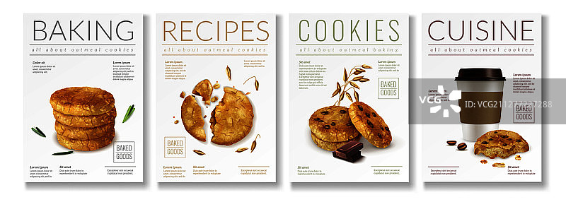 燕麦饼干主题海报合集：烘焙食谱和美食矢量插画图片素材