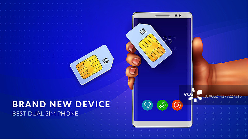 逼真存储卡SIM卡背景与全新双卡双待手机图片素材