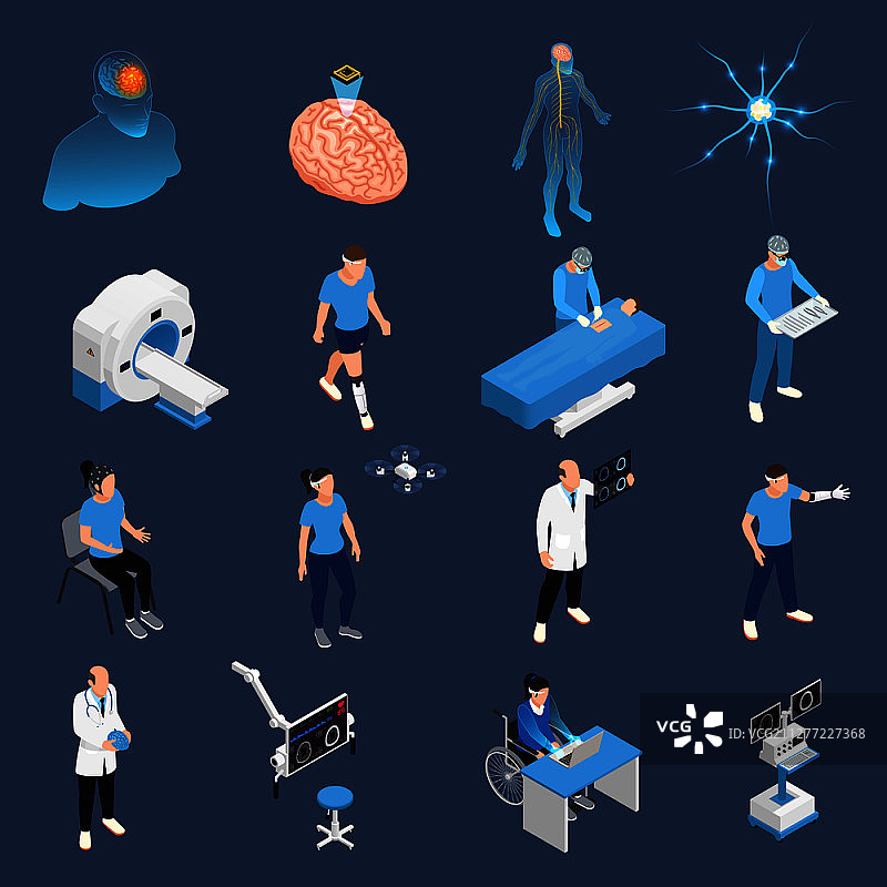 神经内科和神经外科图标2.5D矢量图图片素材
