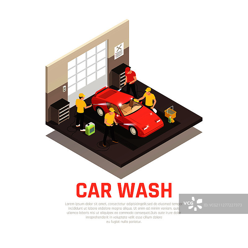 具有自助服务和自动洗车符号的2.5D洗车概念矢量图图片素材