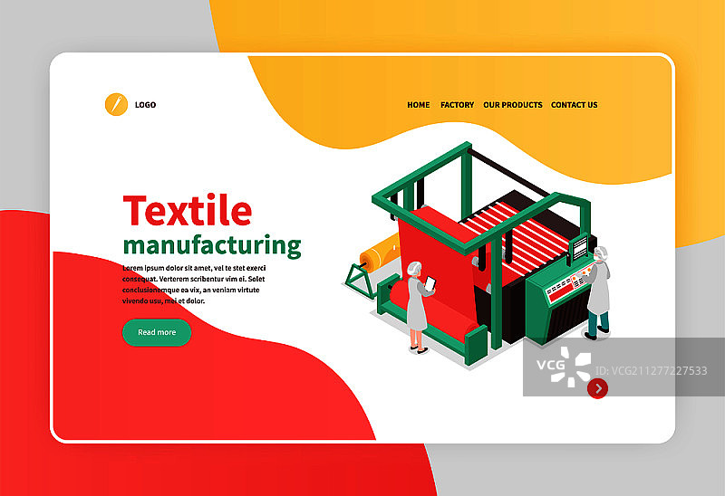 纺织厂设备概念的彩色2.5D横幅3D矢量图图片素材
