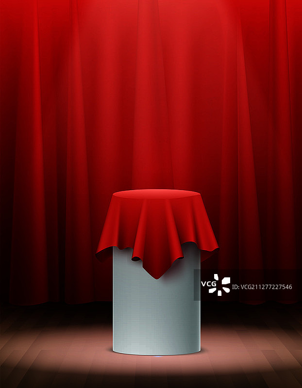 舞台上红色丝绸逼真背景矢量插图图片素材