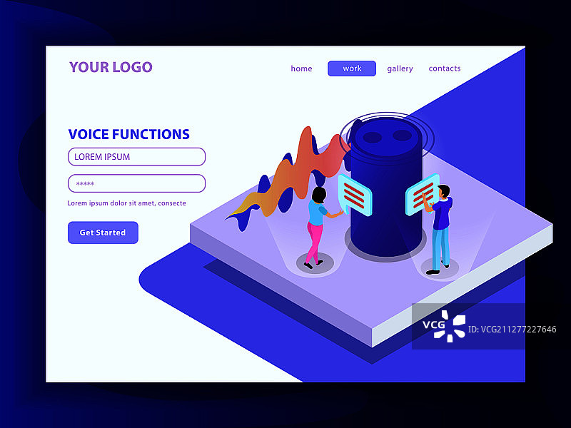 带有智能扬声器和语音消息的语音功能，等距矢量插图图片素材