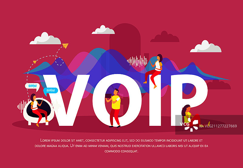 使用互联网协议语音进行网络通信的扁平化VoIP背景图片素材