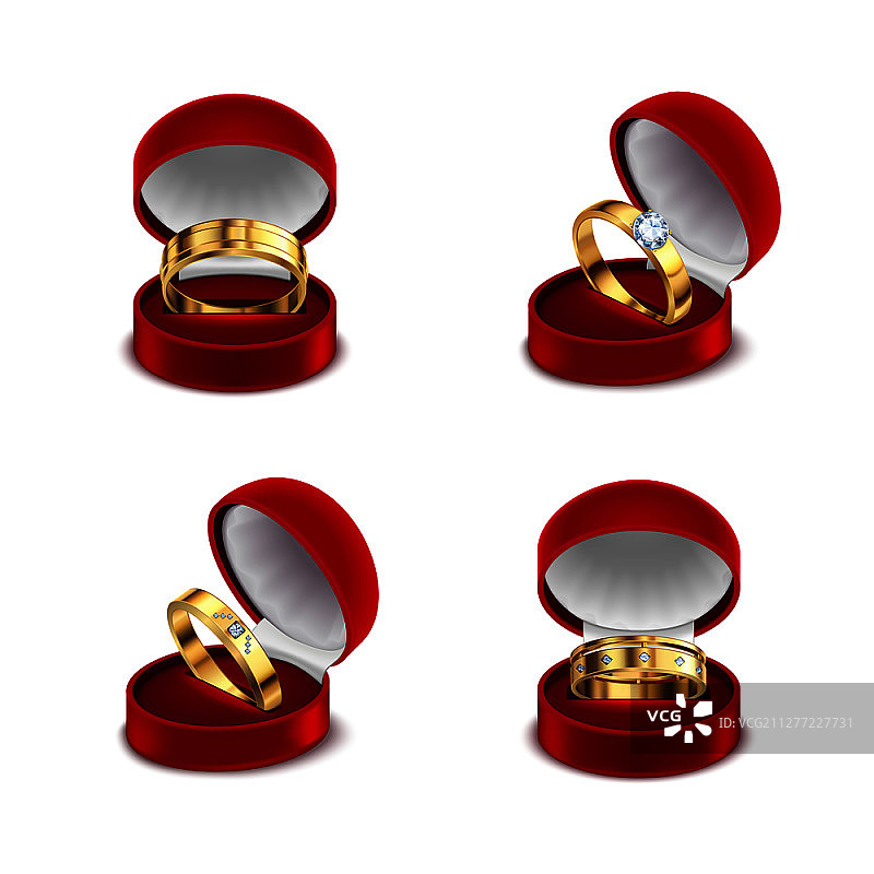 红色珠宝盒中的订婚戒指矢量素材图片素材
