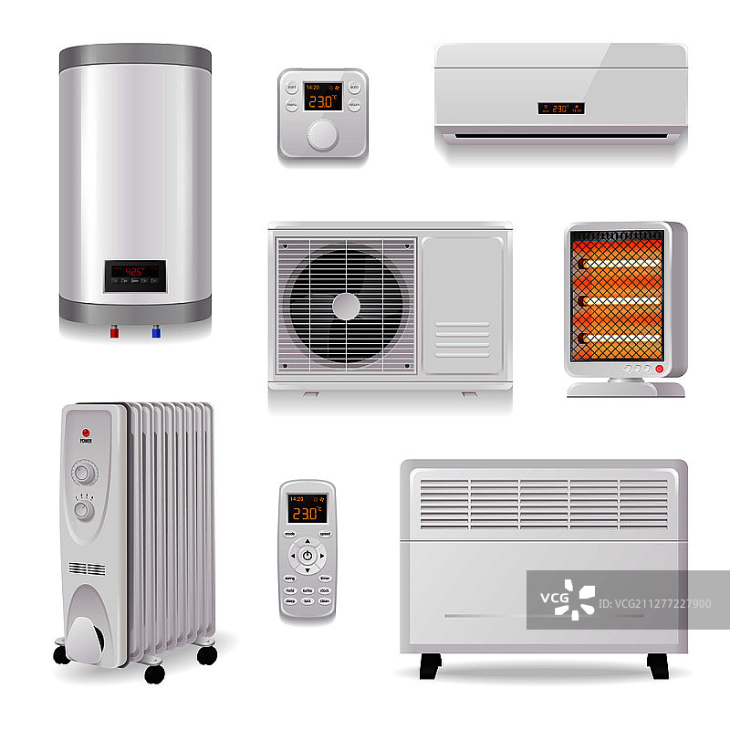 具有空调符号的隔离矢量图的气候控制设备现实集图片素材