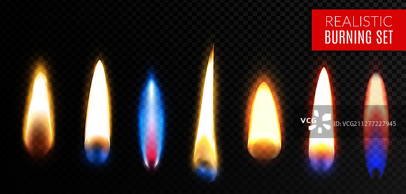 不同颜色和形状的火焰透明图标图片素材