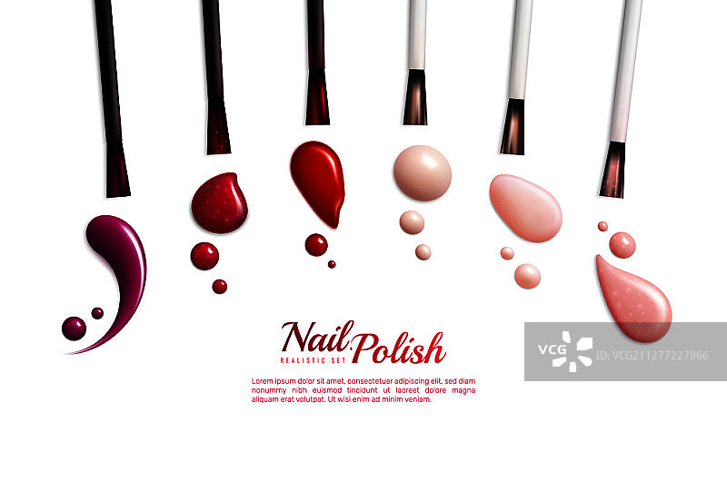 不同颜色和款式的逼真指甲油涂抹图标矢量图图片素材