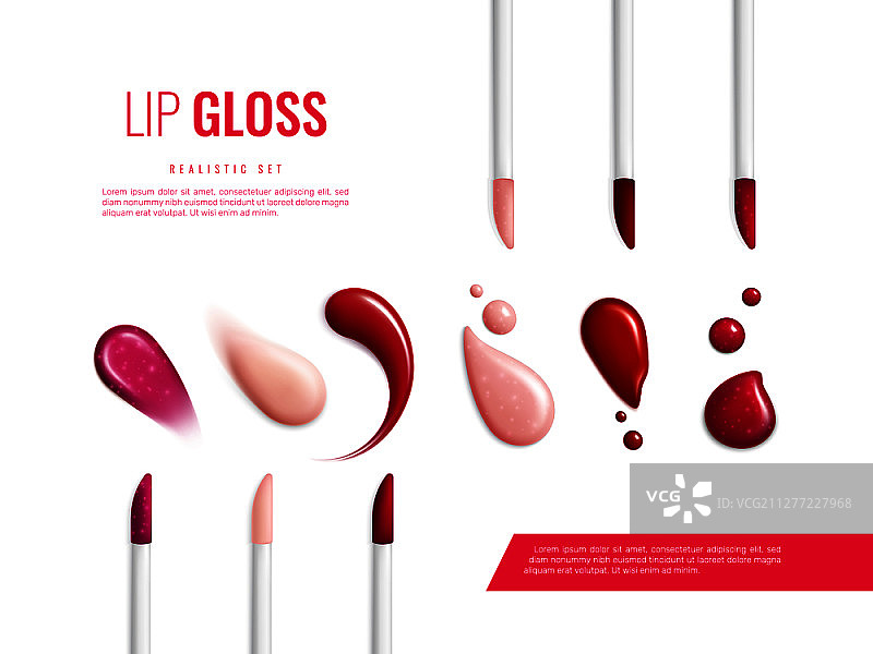 逼真唇彩颜色banner，具有不同闪光和哑光色板的矢量图图片素材