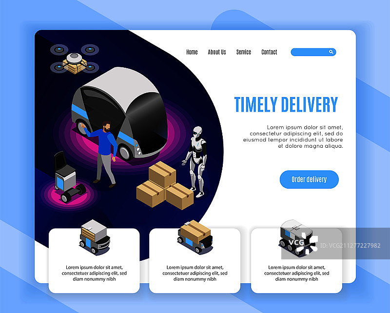 无人机送货上门机器人配送服务网页设计图片素材