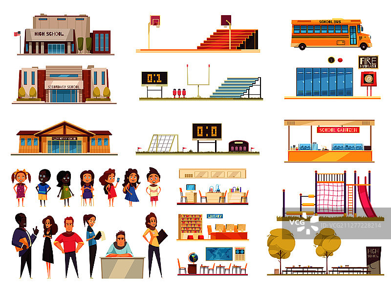 校园师生生活场景卡通矢量图标图片素材