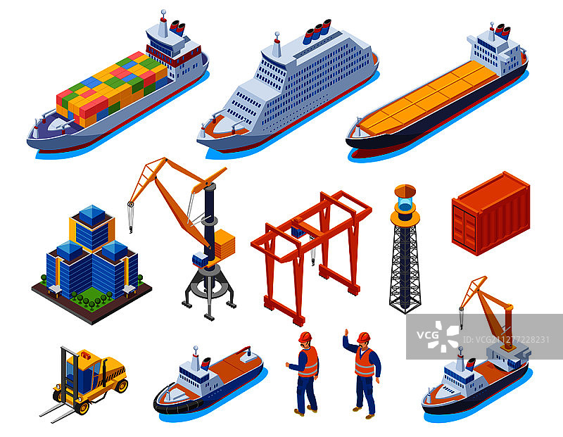 海港彩色2.5D图标集图片素材