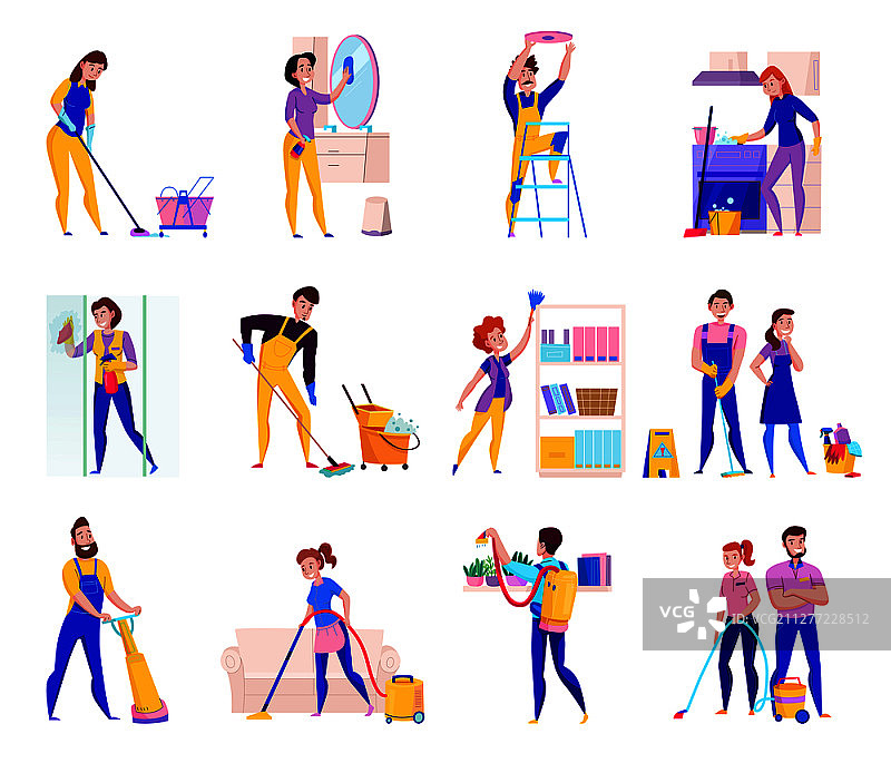 专业清洁服务项目：清洁、除尘、淋浴、地板清洁、真空清洁图片素材