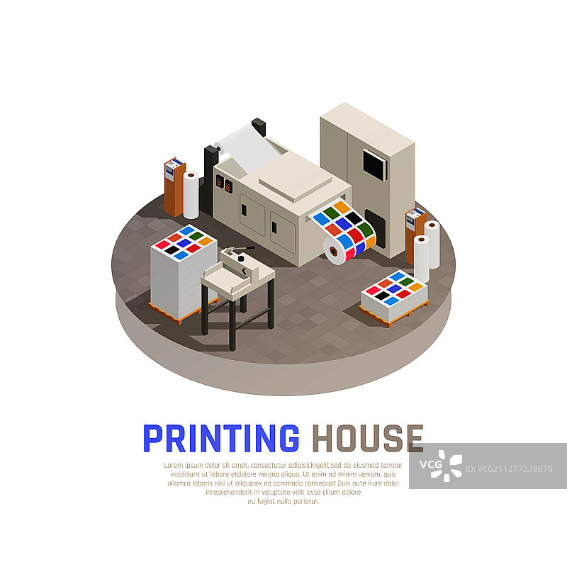 彩色孤立2.5D印刷厂单色印刷室矢量图图片素材