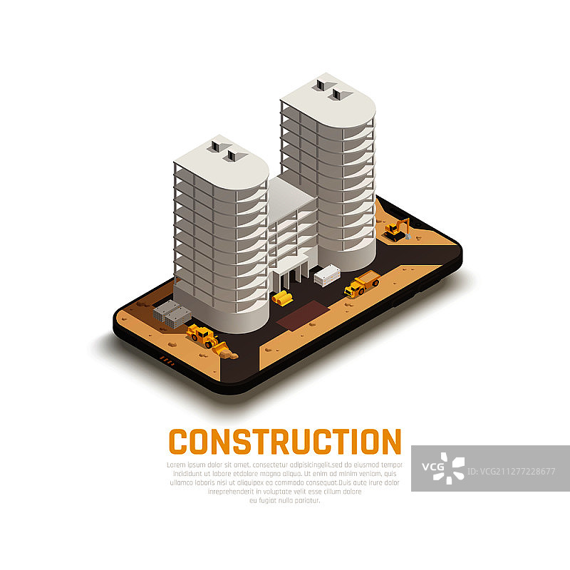 彩色2.5D建筑施工矢量插画图片素材