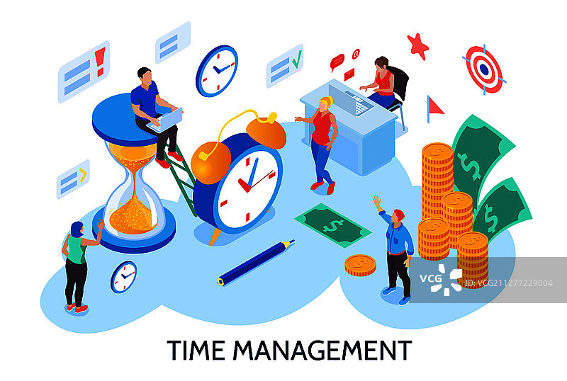 时间管理设计概念：规划和组织工作时间2.5D矢量插图图片素材