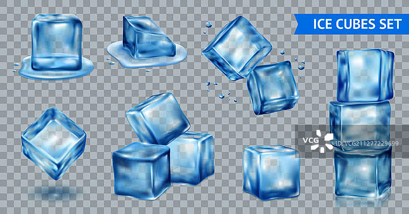 蓝色透明逼真冰块矢量图图片素材