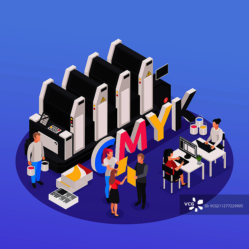 测谎等距构图与色彩和油漆行业符号矢量图图片素材