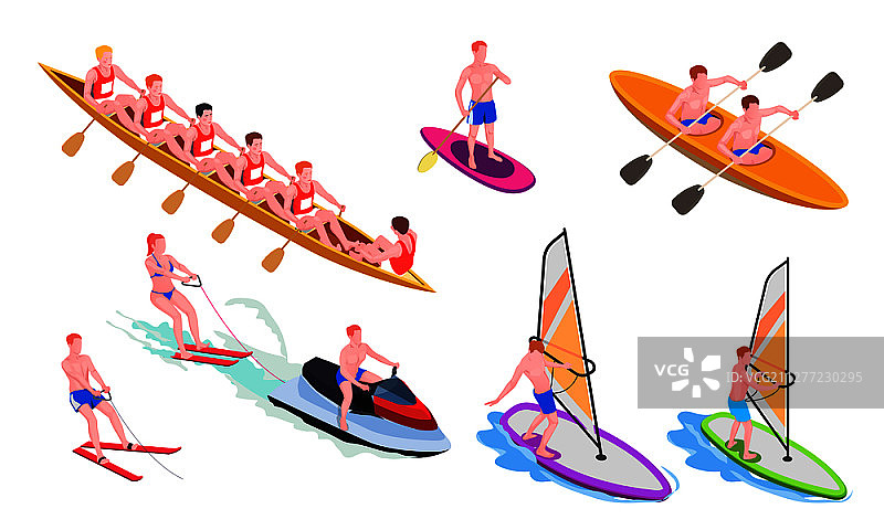 2.5D水上运动图标合集矢量插画图片素材