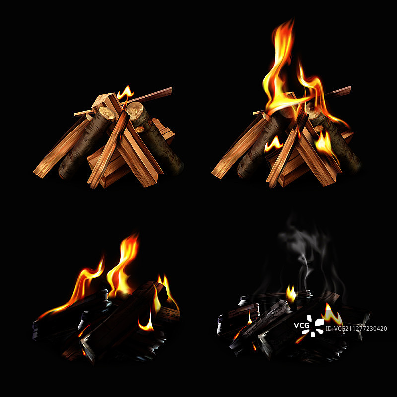 篝火燃烧的不同阶段（矢量图）图片素材