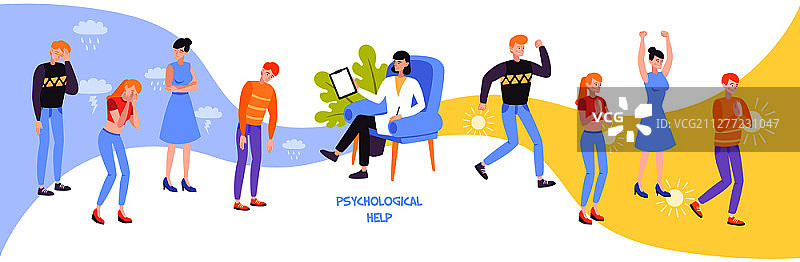 心理帮助：心理学家和一群通过手势表达积极或消极情绪的人图片素材