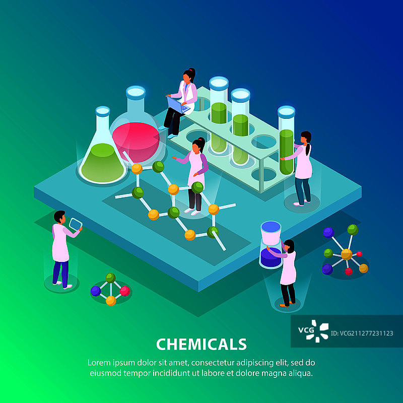 2.5D扁平风格化学实验室工作矢量插画图片素材