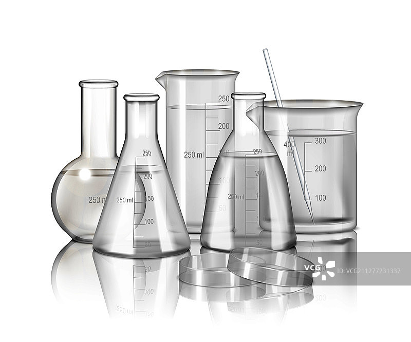 烧瓶和烧杯单色实验室玻璃器皿组合矢量素材图片素材