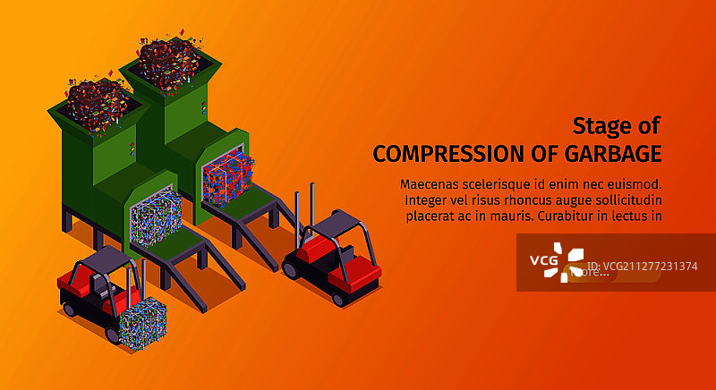 2.5D垃圾压缩过程横版banner矢量插画图片素材