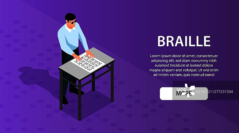 盲人通过触摸阅读盲文2.5D横幅图片素材