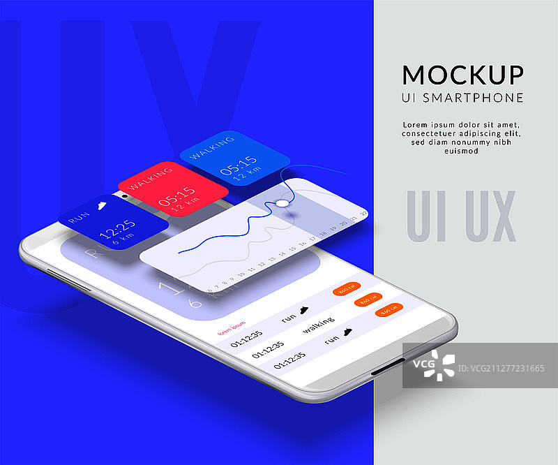 逼真手机拆卸界面背景合成，包含分离的屏幕和带有应用程序的智能手机图像矢量图图片素材