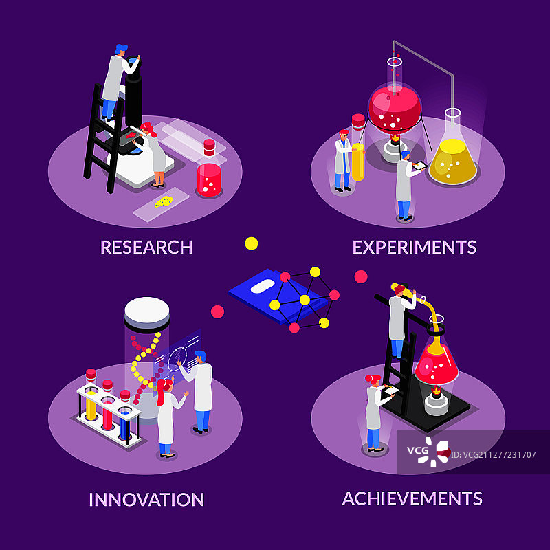 2.5D化学实验场景插画图片素材