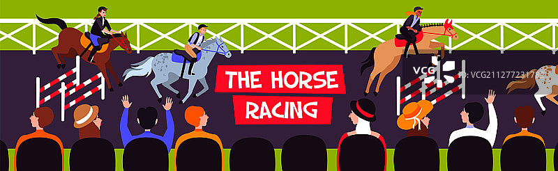 彩色水平赛马马术组合与赛马标题矢量图图片素材