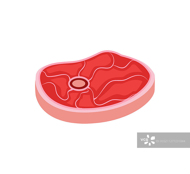 带条纹和骨头的猪肉片分离图标矢量图。生的猪肉，未煮过的切碎的火腿。烧烤和野餐的牛排配料。带条纹的猪肉片矢量图图片素材