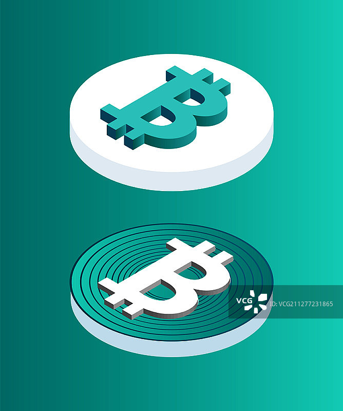 等距2.5D的区块链数字货币3D图标集。数字货币、加密金融资产。投资者货币矢量素材中的财富项目。区块链数字货币图标矢量插图图片素材