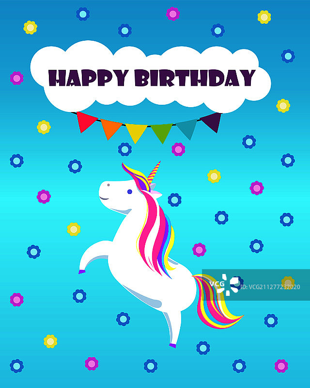 儿童独角兽生日祝福背景矢量图图片素材