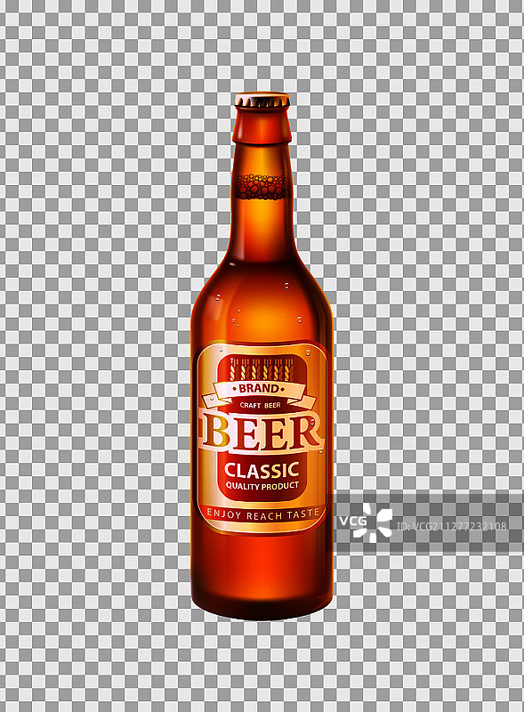 瓶装手工啤酒：低酒精度的啤酒，透明背景中的逼真3D矢量标签图片素材