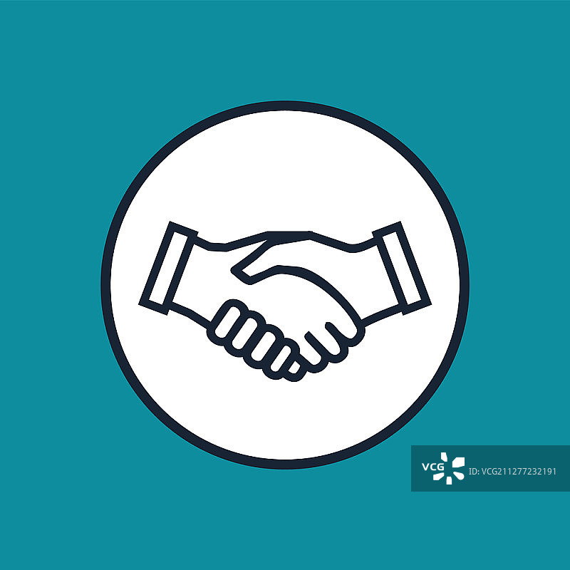 合作与伙伴关系的握手图标符号，蓝色背景上的矢量图图片素材