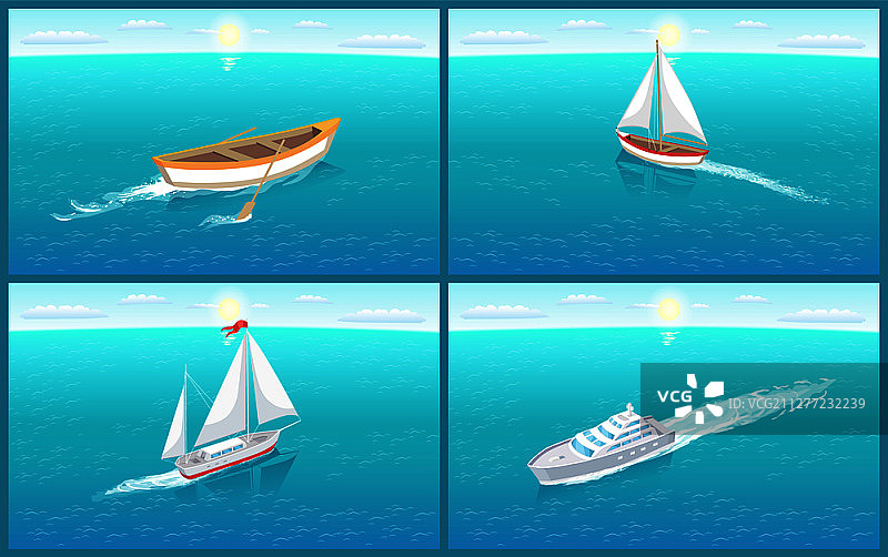 木制水上交通划艇矢量素材。顶部带有丝带的航行船只。舒适安全的人员运输游轮。木制水上交通划艇矢量素材图片素材