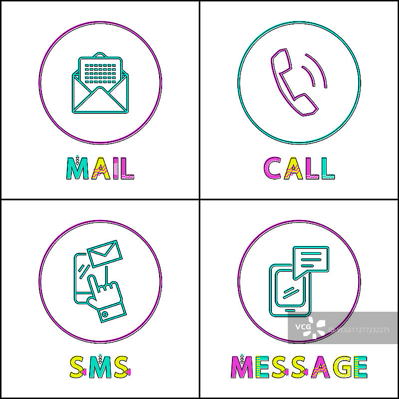 现代通讯方式轮廓图标集图片素材
