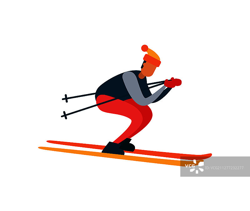 滑雪者使用滑雪杖快速下坡冬季运动海报矢量图图片素材