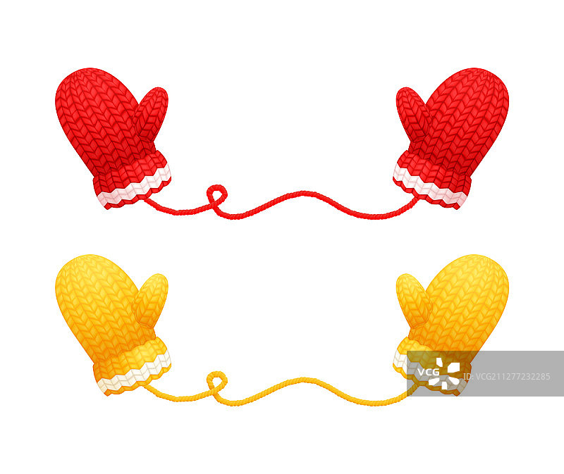 红黄色条纹针织手套矢量图图片素材