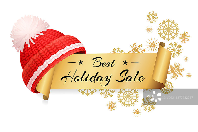 针织红帽卷轴节日促销标签图片素材