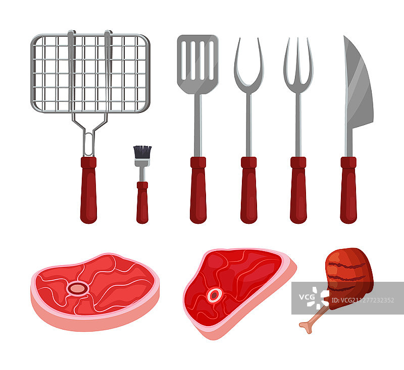 烧烤架和肉类种类图标矢量图图片素材