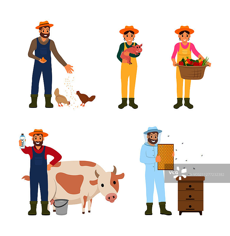 养蜂人和收获季相关图标矢量图：养蜂、畜牧和家禽饲养图片素材