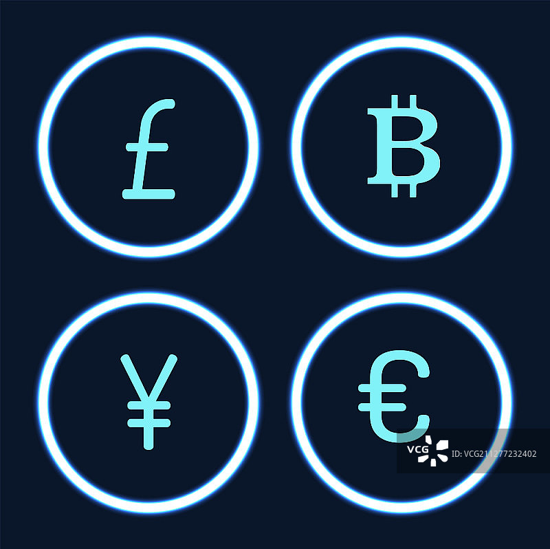 比特币加密货币和日元孤立图标集矢量图图片素材