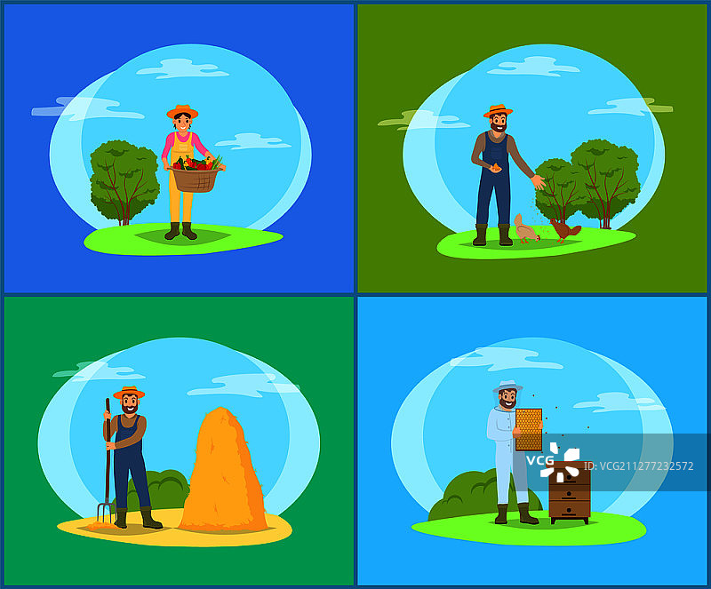 卡通农民花园工作矢量banner套装图片素材